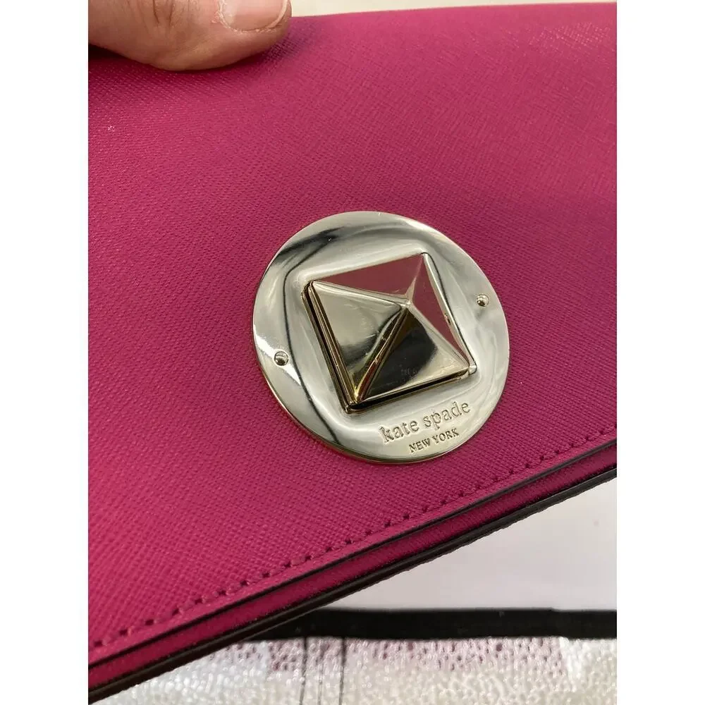 KATE SPADE, SMALL PINK RECTANGULAR SAFFIANO LEATHER CLUTCH